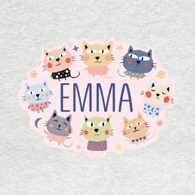 Emma name with cartoon cats by WildMeART